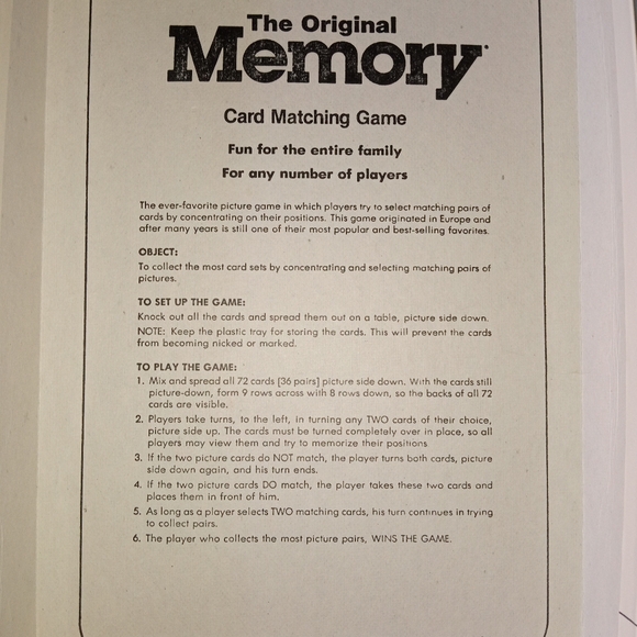 The Original Memory Card Matching Game ©1980 Milton Bradley Complete Set - Picture 5 of 9